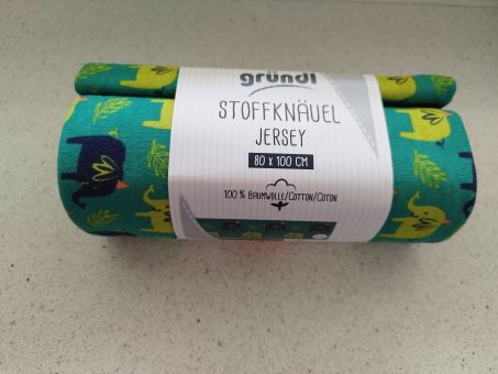 Stoff-Jersey -Grün , Elefant 